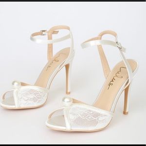 Lulus White Lace Pearl Ankle Strap Heel Sandals